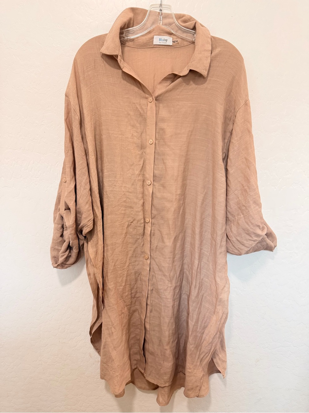 Bluivy women’s medium large Lightweight Button-Front slit Shirt brown gauzy boho